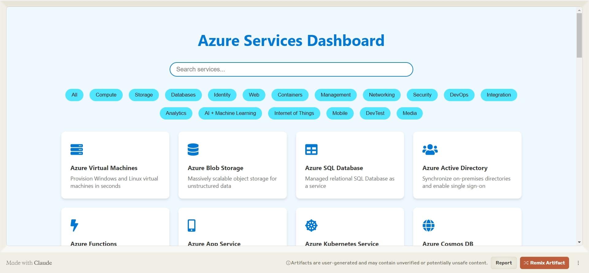 Azure - Claude Artifacts