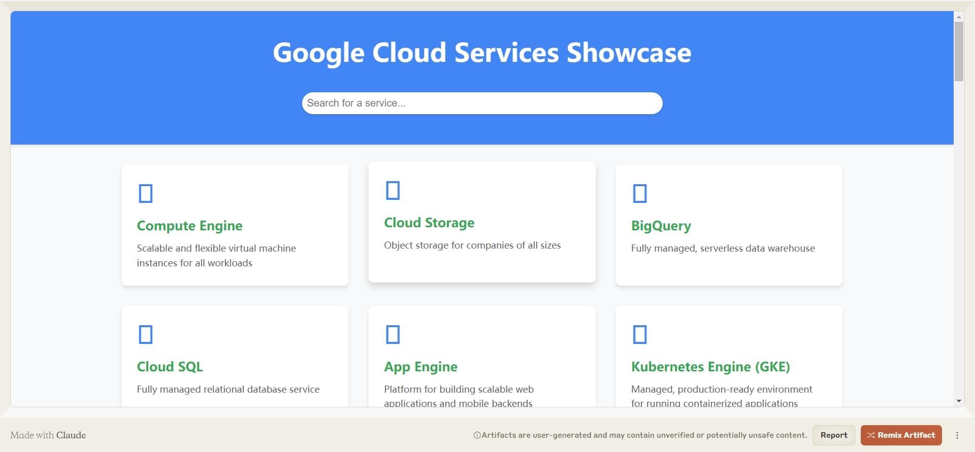 Google Cloud  - Claude Artifacts