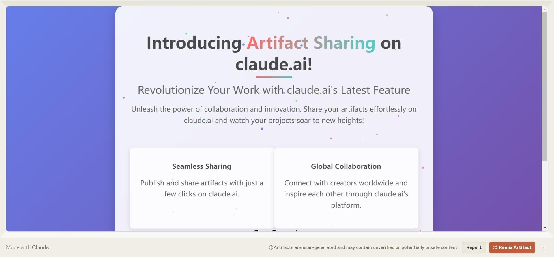 Web Design of Artifacts Release - Claude Artifacts