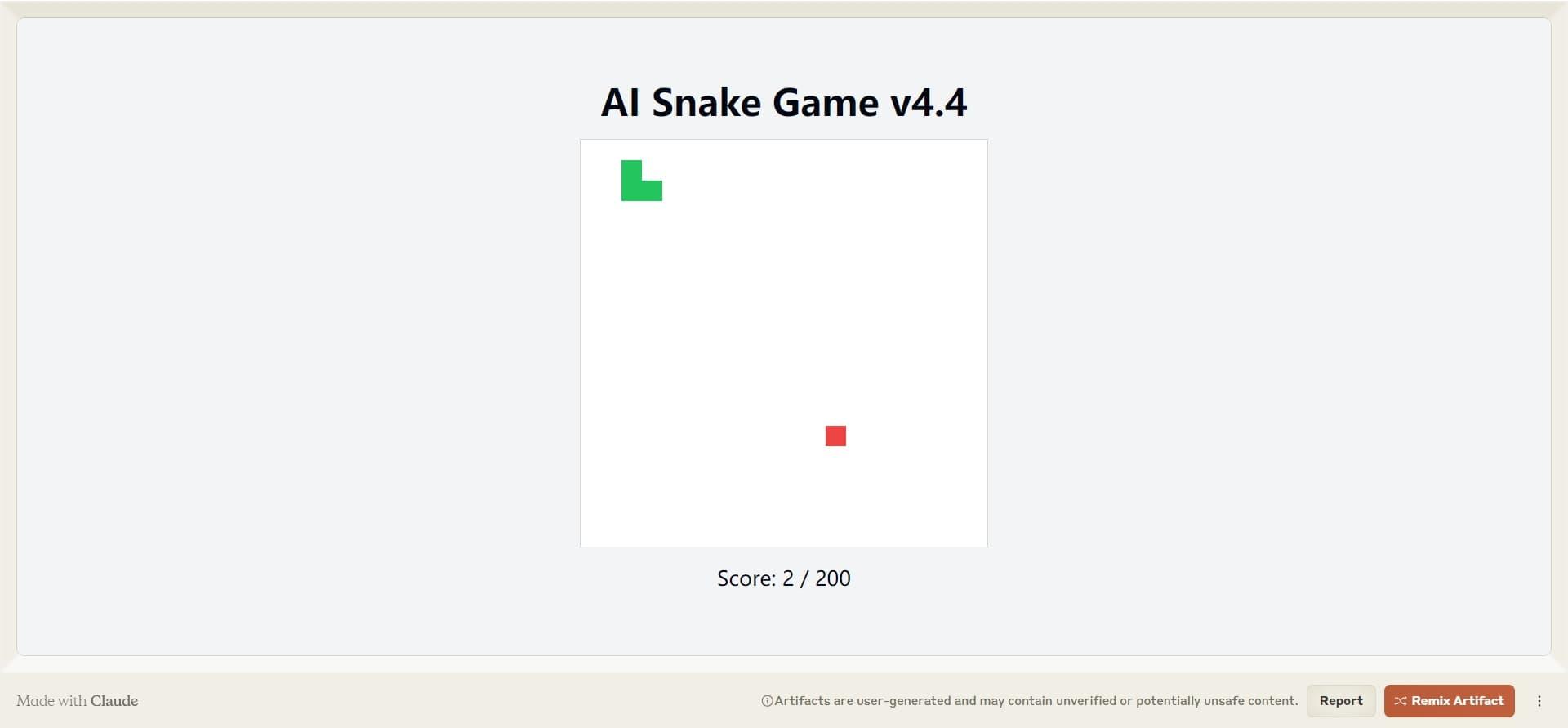 snake game - Claude Artifacts